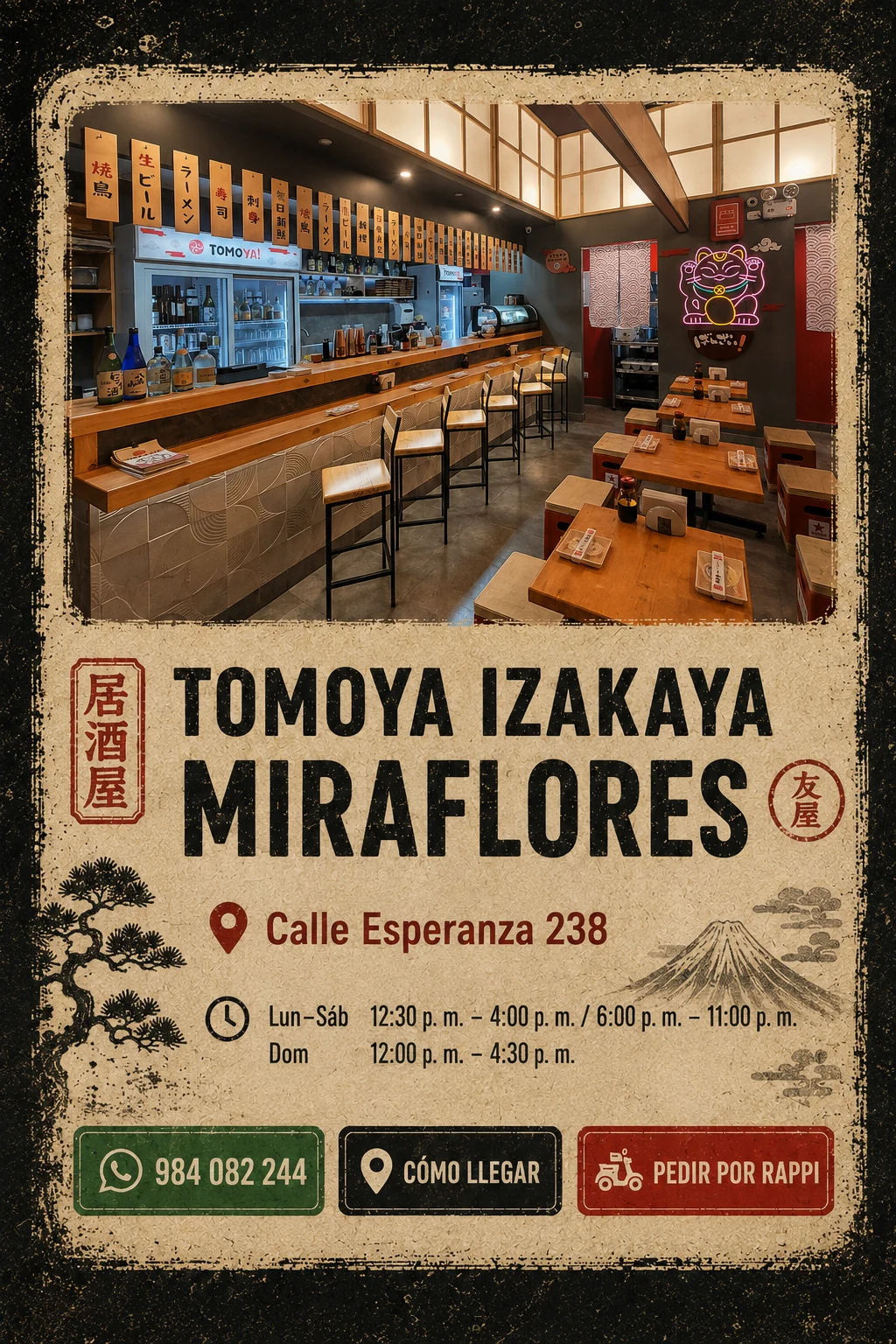 Tomoya Izakaya Miraflores, Calle Esperanza 238